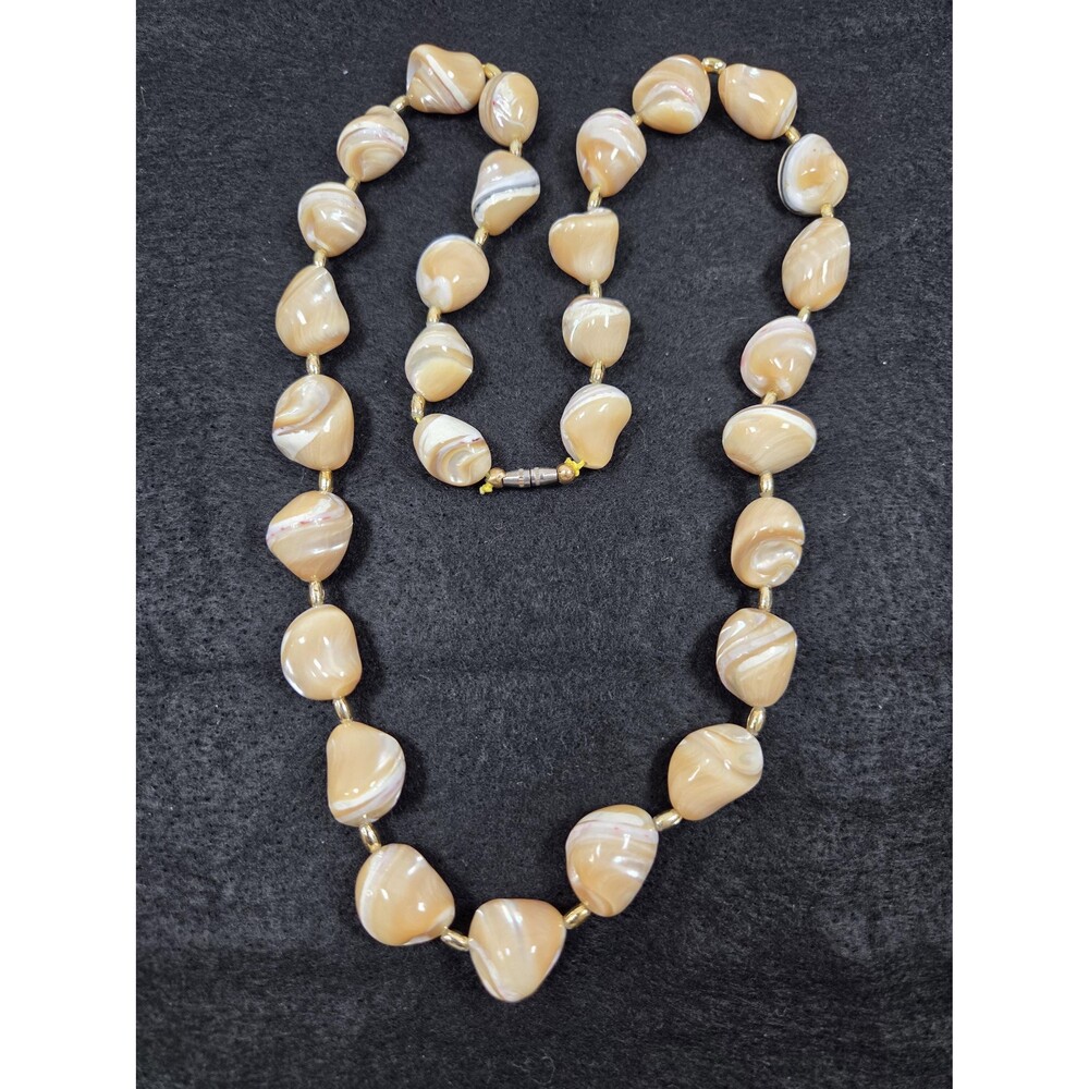Vintage Natural Polished Shell and Stone Necklace Chunky Earth Tone Swirl Beads - Picture 4 of 6